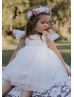 Tulle Straps Ivory Cotton Tea Length Flower Girl Dress